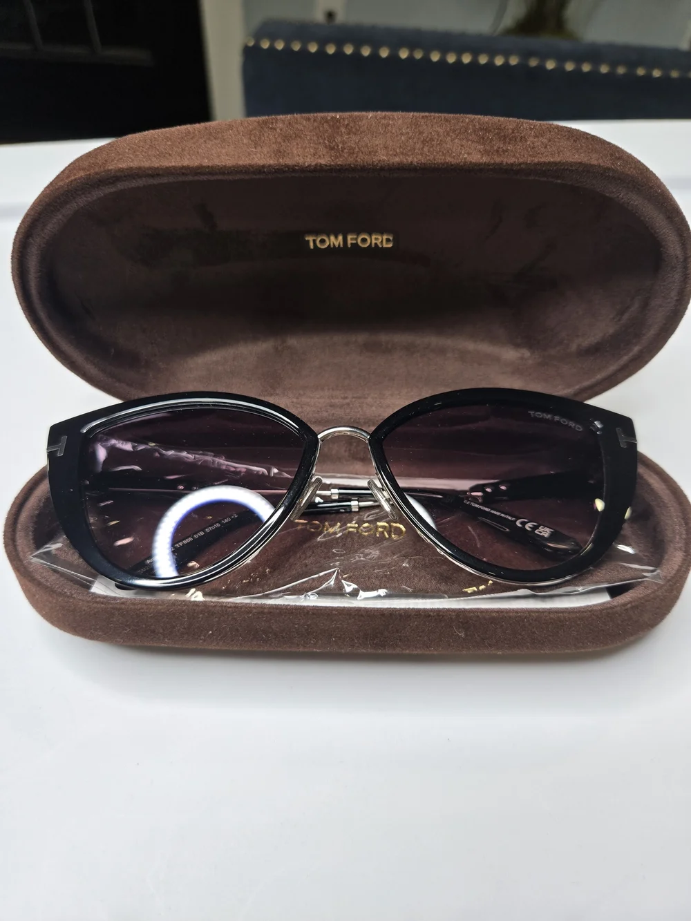 Tom Ford Black Cat-Eye Sunglasses with Pink Gradient Lenses